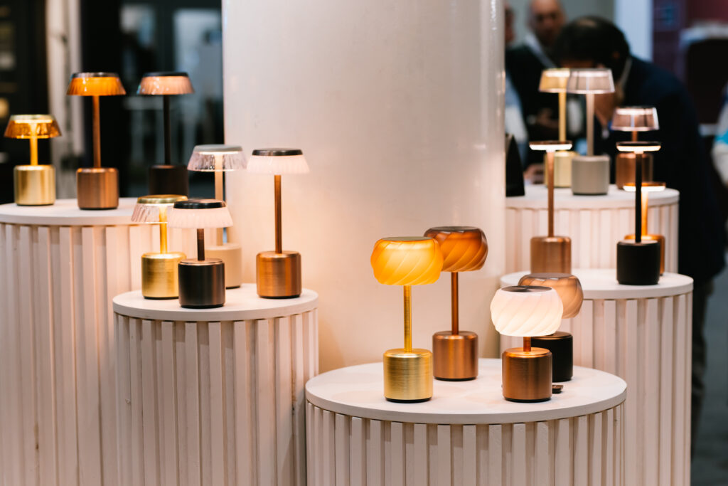 A lighting companies display of luxury tabletop lamps