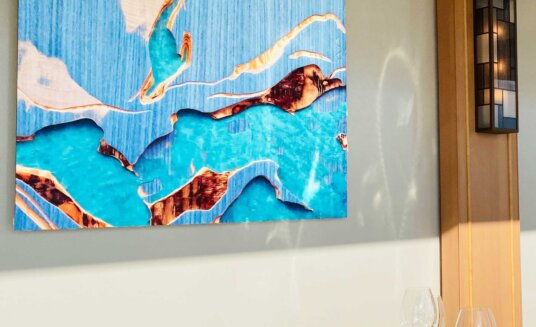 An abstract scene printed on metal using dye sublimation for cruise ship